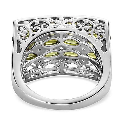 Italian Natural Vesuvianite and White Zircon Ring in Platinum Over Sterling Silver (Size 10.0) 3.75 ctw
