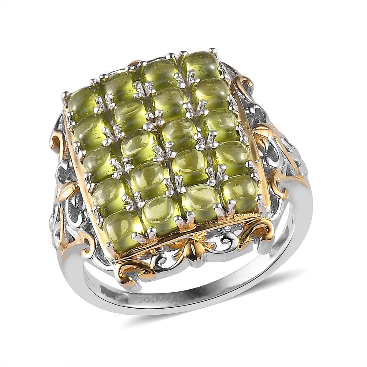 Italian Natural Vesuvianite Cluster Ring in Vermeil Yellow Gold and Platinum Over Sterling Silver (Size 10.0) 3.85 ctw