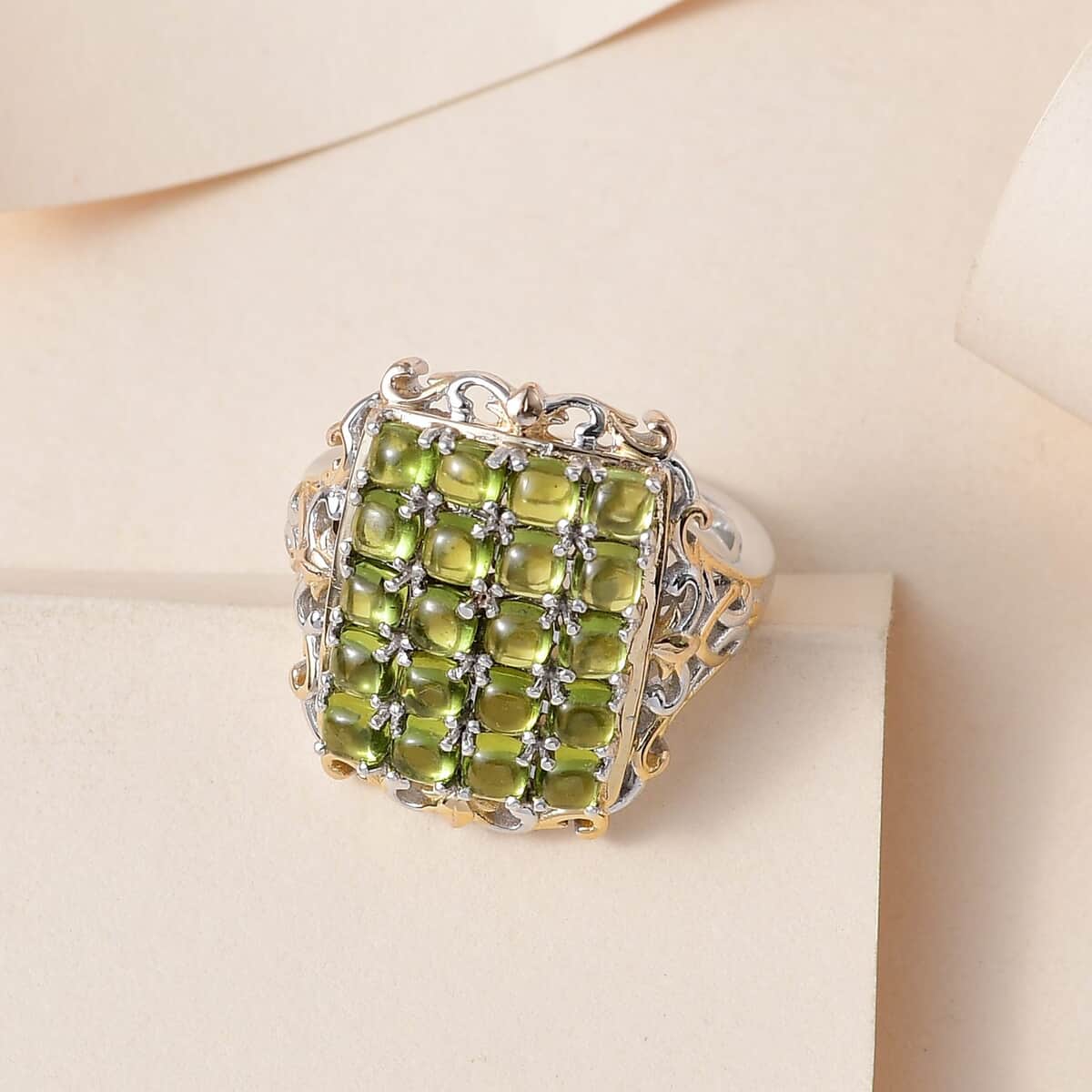 Italian Natural Vesuvianite Cluster Ring in Vermeil Yellow Gold and Platinum Over Sterling Silver 3.85 ctw image number 1