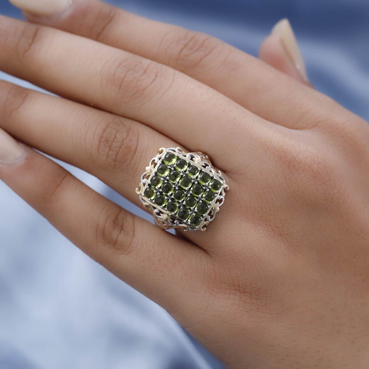 Italian Natural Vesuvianite Cluster Ring in Vermeil Yellow Gold and Platinum Over Sterling Silver 3.85 ctw image number 2