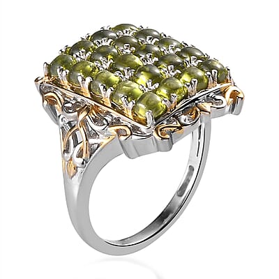 Italian Natural Vesuvianite Cluster Ring in Vermeil Yellow Gold and Platinum Over Sterling Silver (Size 10.0) 3.85 ctw