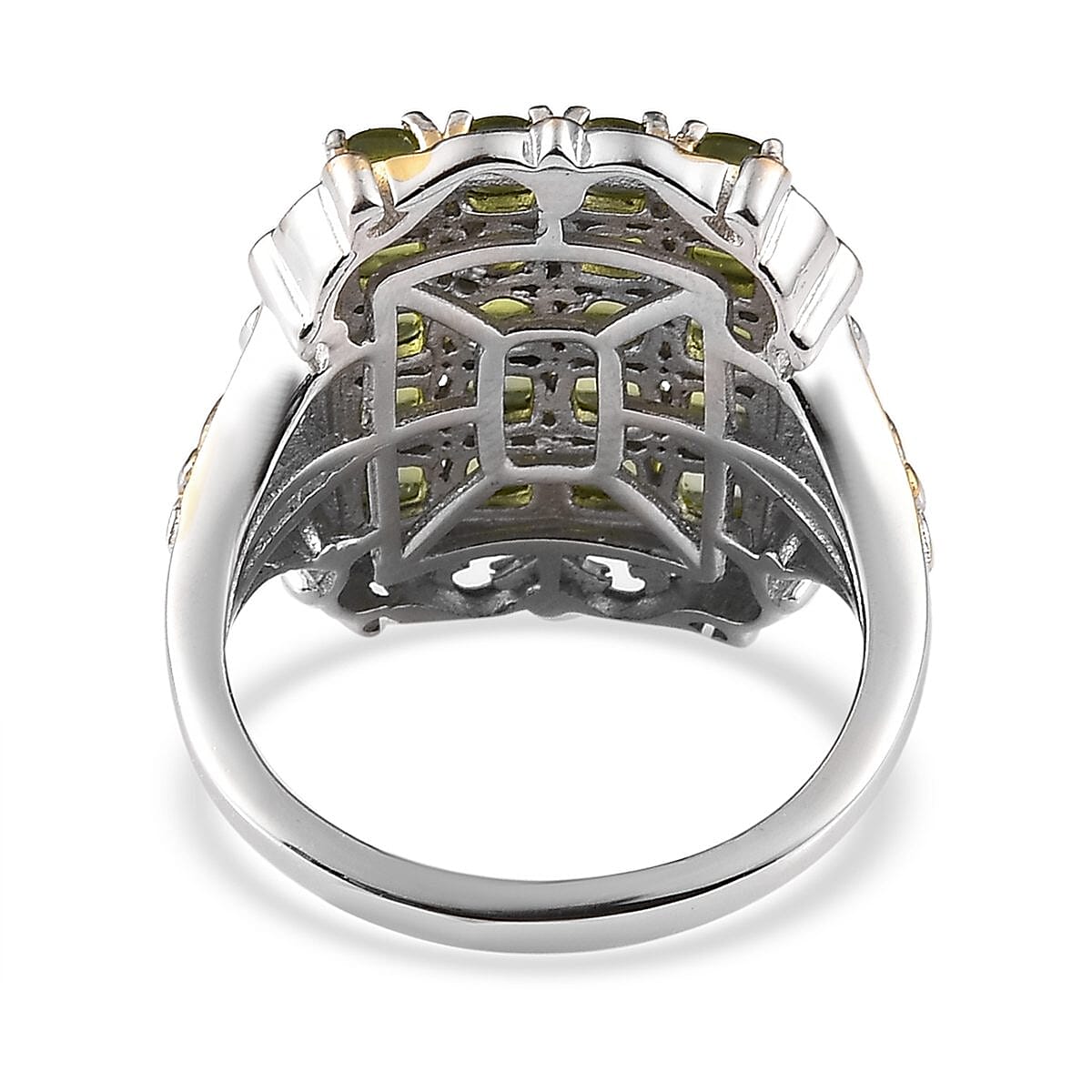 Italian Natural Vesuvianite Cluster Ring in Vermeil Yellow Gold and Platinum Over Sterling Silver (Size 10.0) 3.85 ctw