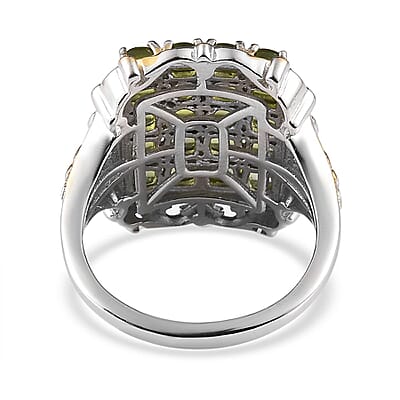 Italian Natural Vesuvianite Cluster Ring in Vermeil Yellow Gold and Platinum Over Sterling Silver (Size 10.0) 3.85 ctw