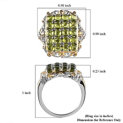 Italian Natural Vesuvianite Cluster Ring in Vermeil Yellow Gold and Platinum Over Sterling Silver (Size 10.0) 3.85 ctw