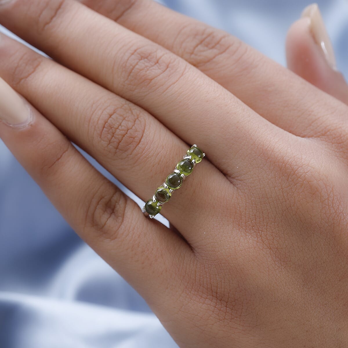 Premium Italian Natural Vesuvianite 5 Stone Ring in Platinum Over Sterling Silver (Size 7.0) 1.75 ctw image number 2