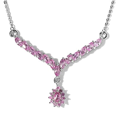 Premium Madagascar Pink Sapphire Necklace 18 Inches in Platinum Over Sterling Silver 1.65 ctw
