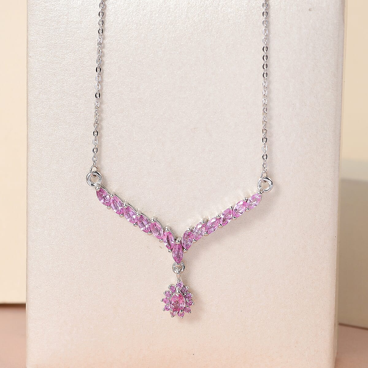 Premium Madagascar Pink Sapphire Necklace 18 Inches in Platinum Over Sterling Silver 1.65 ctw image number 1