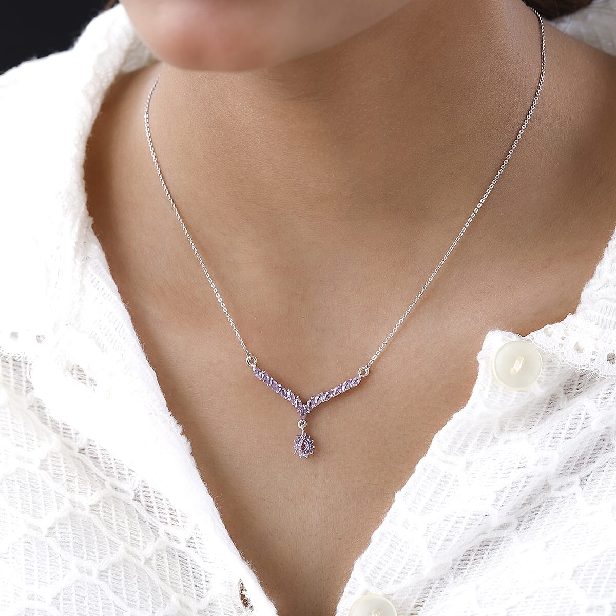 Premium Madagascar Pink Sapphire Necklace 18 Inches in Platinum Over Sterling Silver 1.65 ctw image number 2