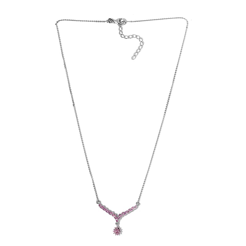 Premium Madagascar Pink Sapphire Necklace 18 Inches in Platinum Over Sterling Silver 1.65 ctw