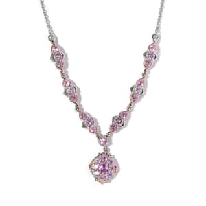 Premium Madagascar Pink Sapphire Necklace 18 Inches in Vermeil Rose Gold and Platinum Over Sterling Silver 2.85 ctw