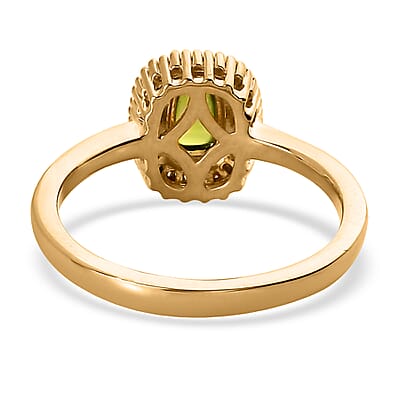 Italian Vesuvianite and Diamond Halo Ring in Vermeil Yellow Gold Over Sterling Silver (Size 10.0) 0.85 ctw