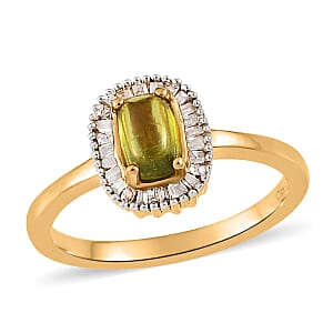 Italian Vesuvianite and Diamond Halo Ring in Vermeil Yellow Gold Over Sterling Silver (Size 7.0) 0.85 ctw