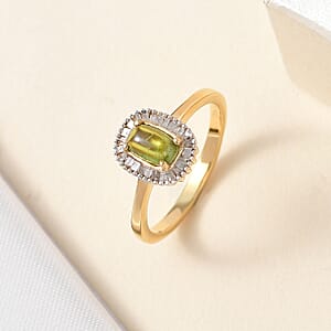 Italian Vesuvianite and Diamond Halo Ring in Vermeil Yellow Gold Over Sterling Silver (Size 7.0) 0.85 ctw