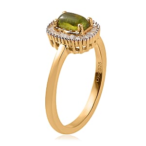 Italian Vesuvianite and Diamond Halo Ring in Vermeil Yellow Gold Over Sterling Silver (Size 7.0) 0.85 ctw