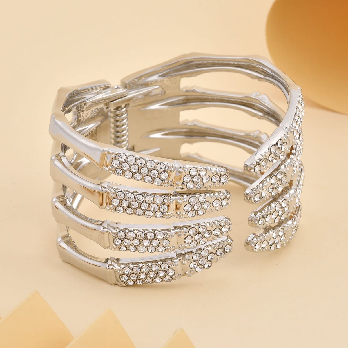 Austrian Crystal Cuff Bracelet in Silvertone (6.50 In) image number 1