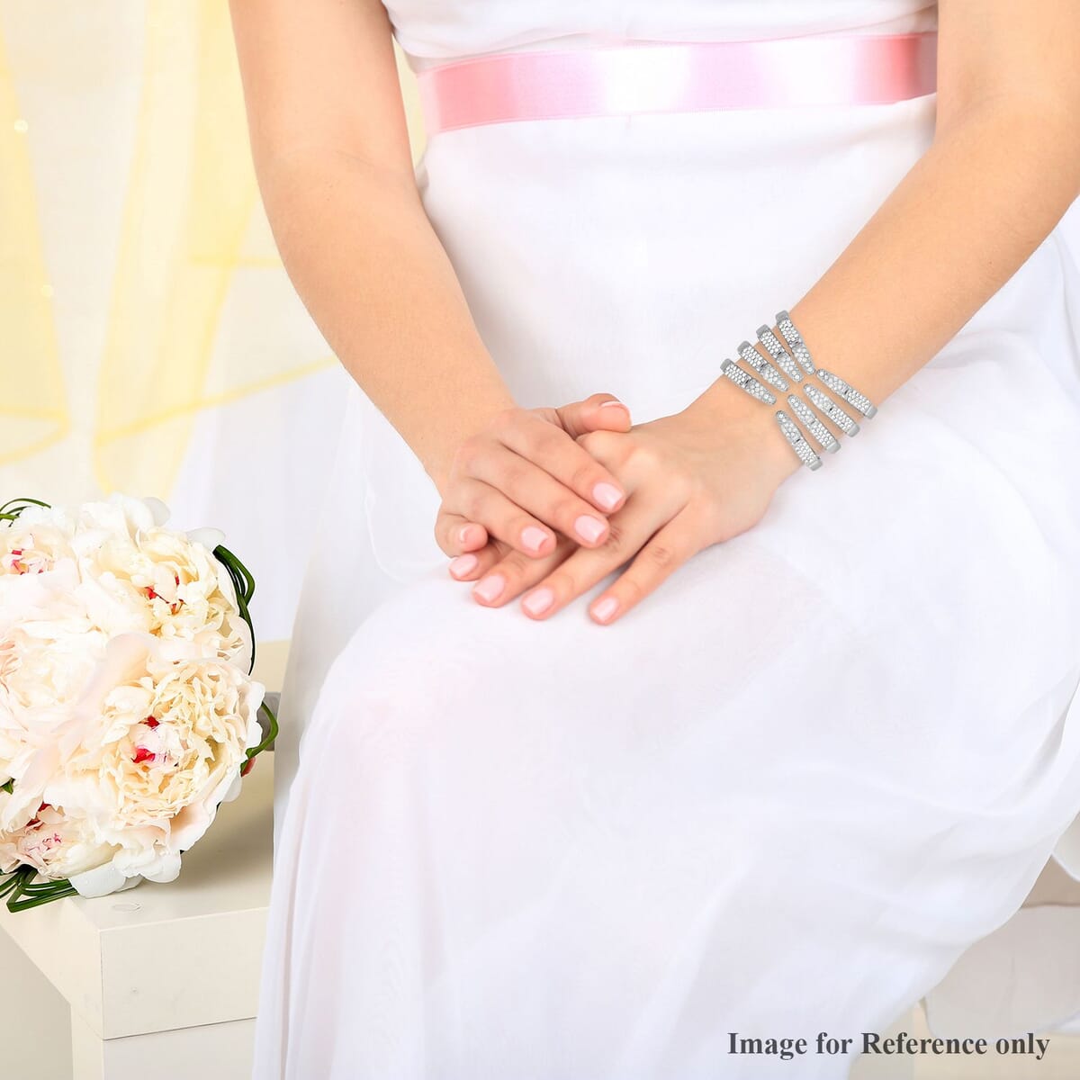Austrian Crystal Cuff Bracelet in Silvertone (6.50 In) image number 2