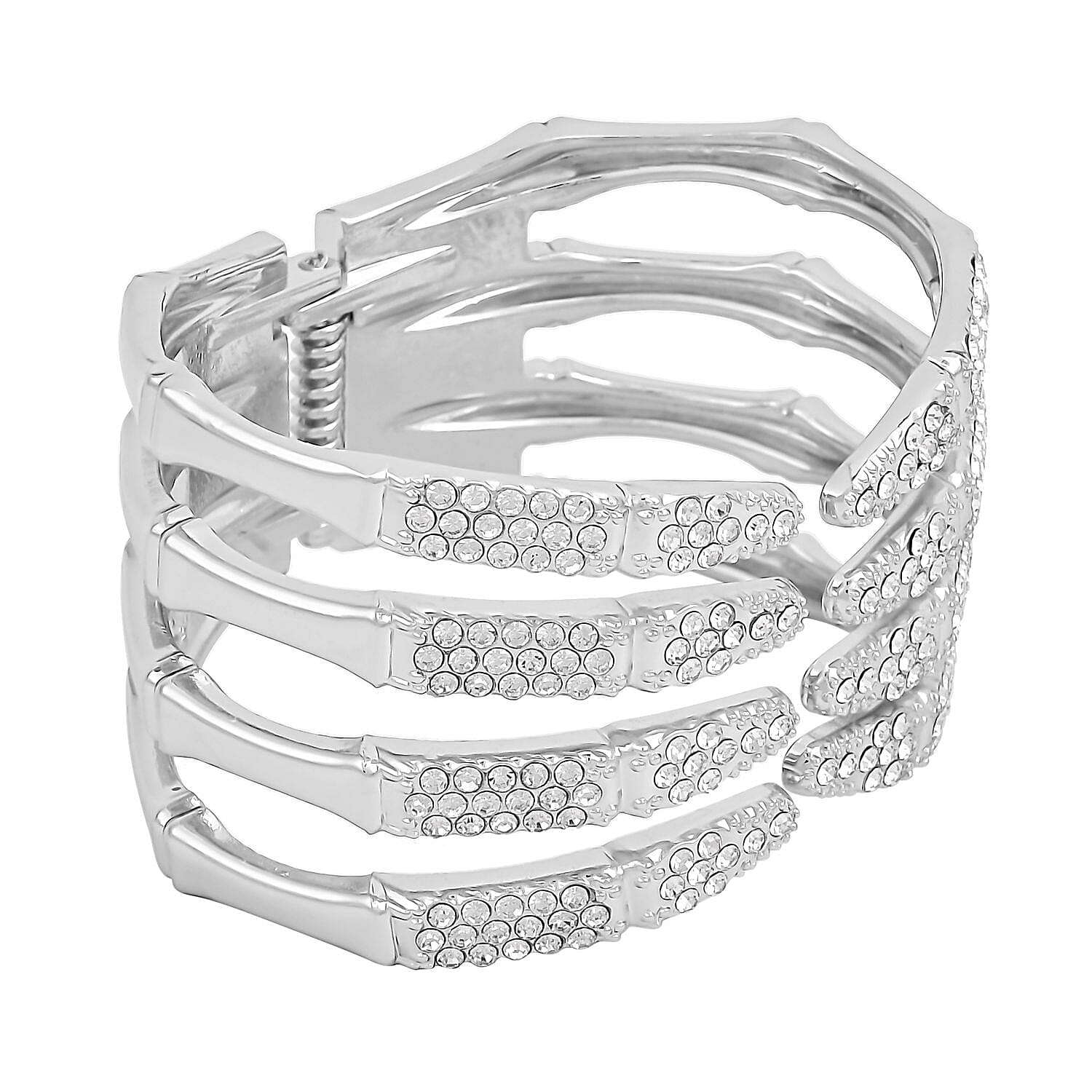 Austrian Crystal Cuff Bracelet in Silvertone (6.50 In)