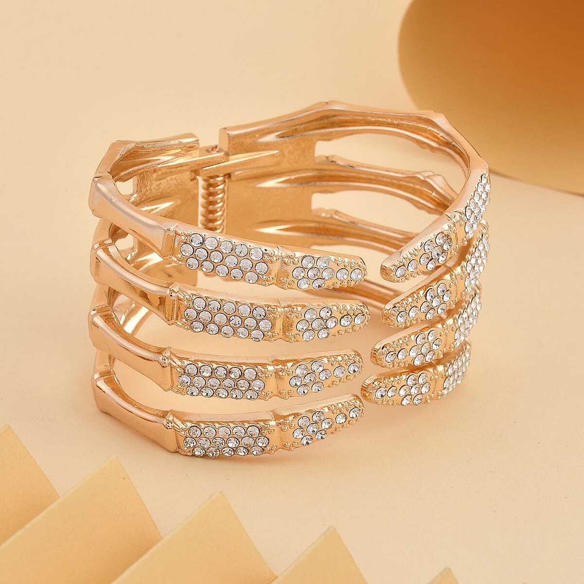 Austrian Crystal Cuff Bracelet in Goldtone (6.50 In) image number 1