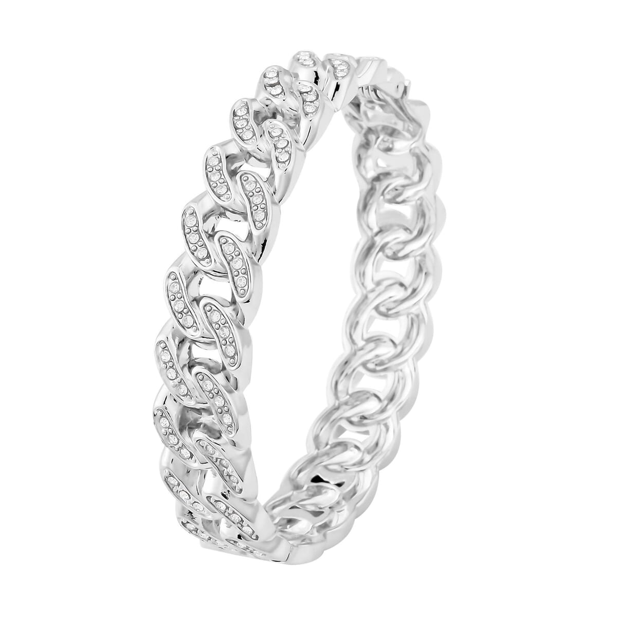 Austrian Crystal Curb Chain Bangle Bracelet in Silvertone (6.75 In) image number 3