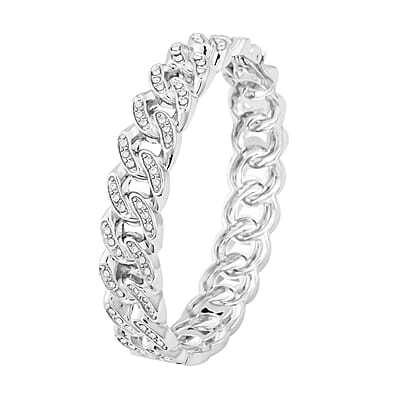Austrian Crystal Curb Chain Bangle Bracelet in Silvertone (6.75 In)