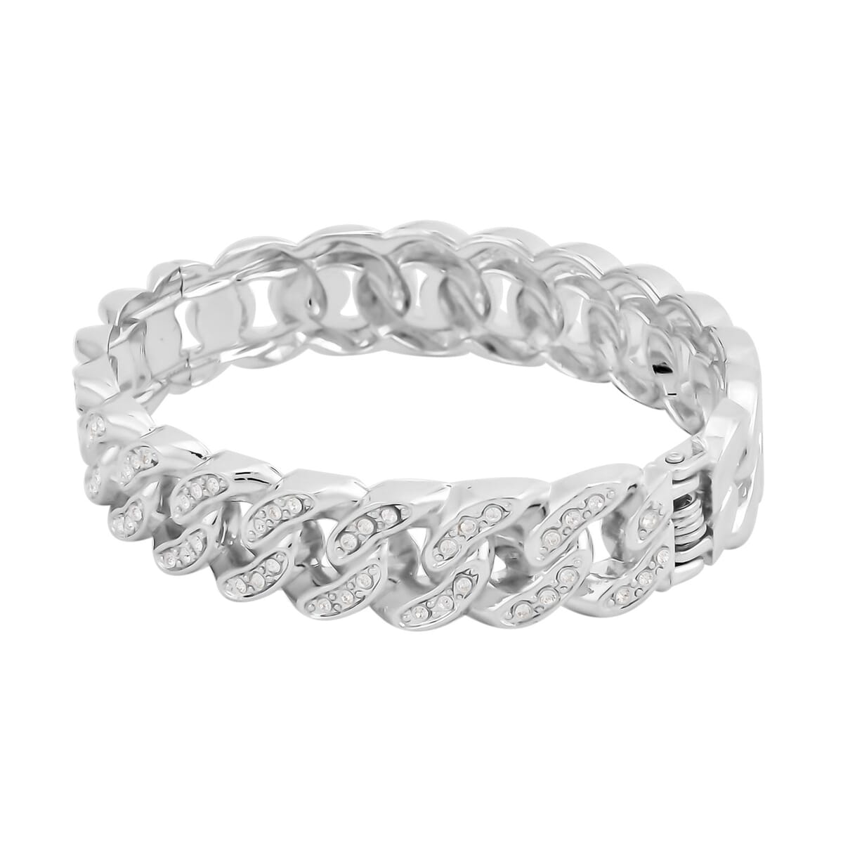 Austrian Crystal Curb Chain Bangle Bracelet in Silvertone (6.75 In) image number 4