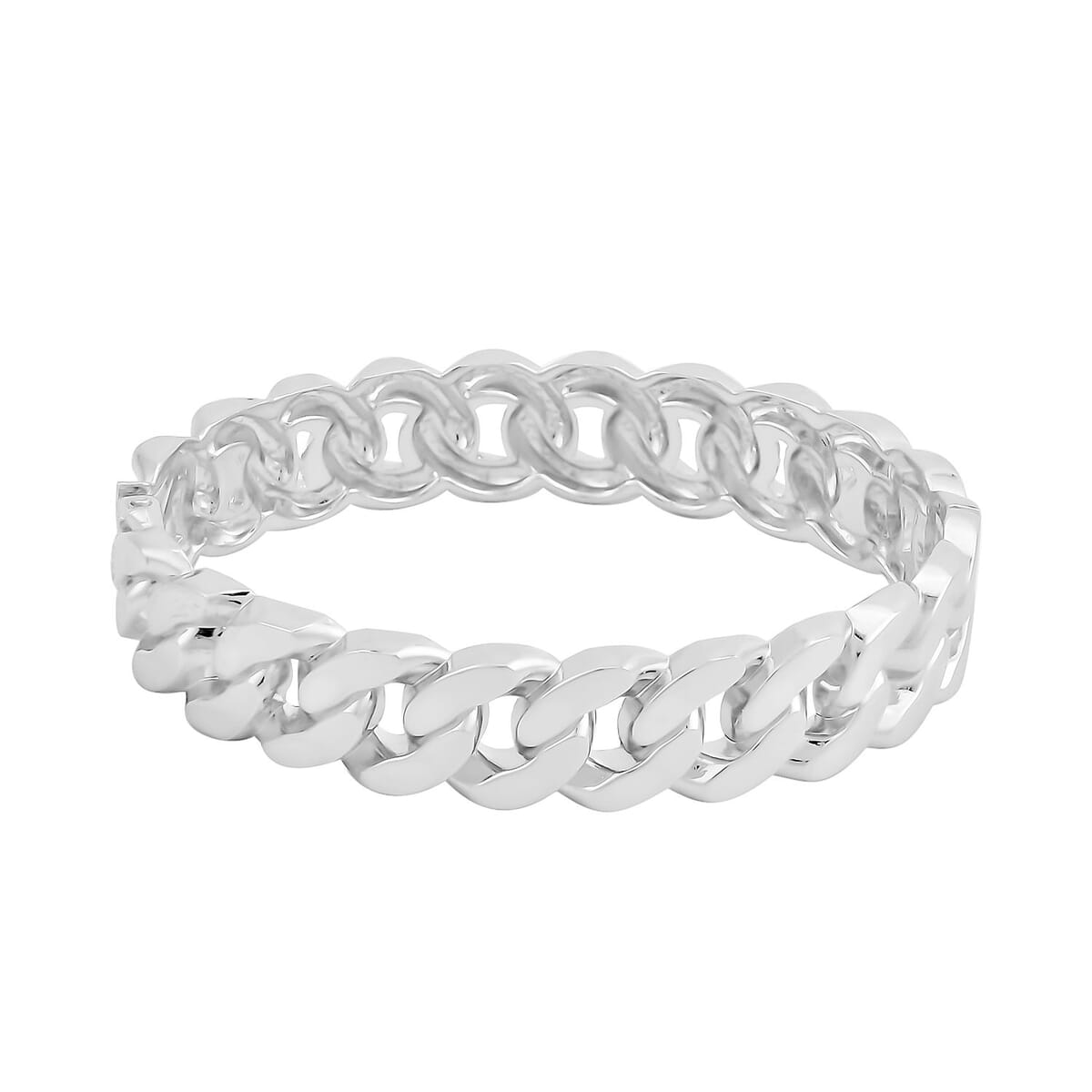 Austrian Crystal Curb Chain Bangle Bracelet in Silvertone (6.75 In) image number 5