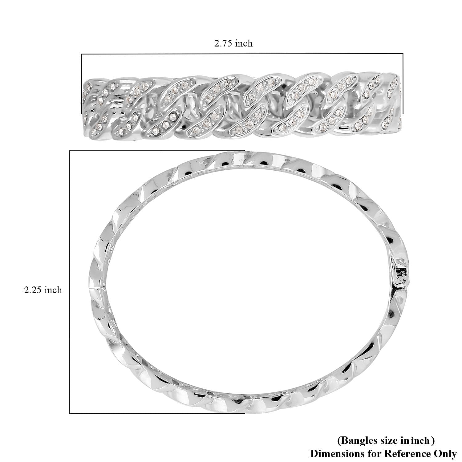 Austrian Crystal Curb Chain Bangle Bracelet in Silvertone (6.75 In)