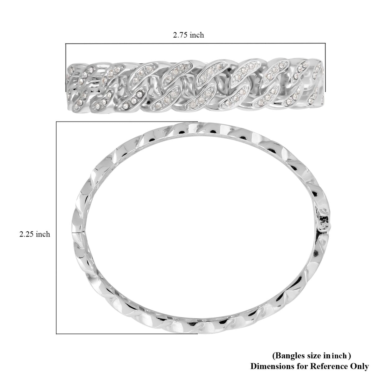 Austrian Crystal Curb Chain Bangle Bracelet in Silvertone (6.75 In) image number 6