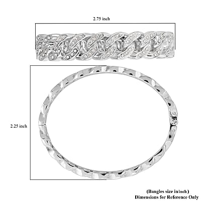 Austrian Crystal Curb Chain Bangle Bracelet in Silvertone (6.75 In)
