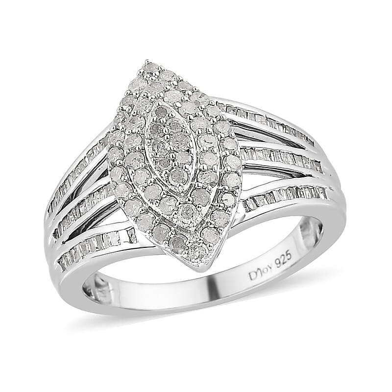 Diamond Ring in Platinum Over Sterling Silver (Size 8.0) 1.00 ctw