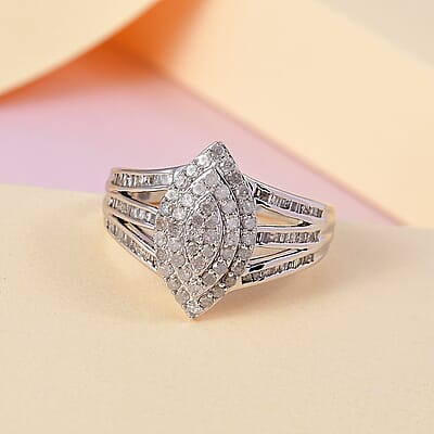Diamond Ring in Platinum Over Sterling Silver (Size 8.0) 1.00 ctw