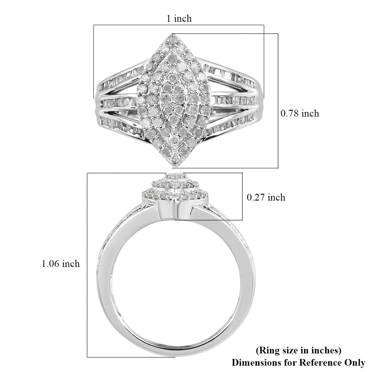 Diamond Ring in Platinum Over Sterling Silver (Size 8.0) 1.00 ctw (Del. 15-20 Days) image number 5