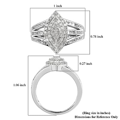 Diamond Ring in Platinum Over Sterling Silver (Size 8.0) 1.00 ctw