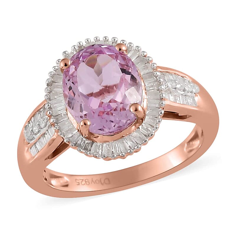 Premium Martha Rocha Kunzite and Diamond Halo Ring in Vermeil Rose Gold Over Sterling Silver (Size 10.0) 4.00 ctw