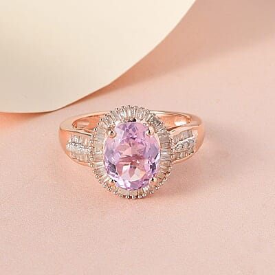 Premium Martha Rocha Kunzite and Diamond Halo Ring in Vermeil Rose Gold Over Sterling Silver (Size 10.0) 4.00 ctw