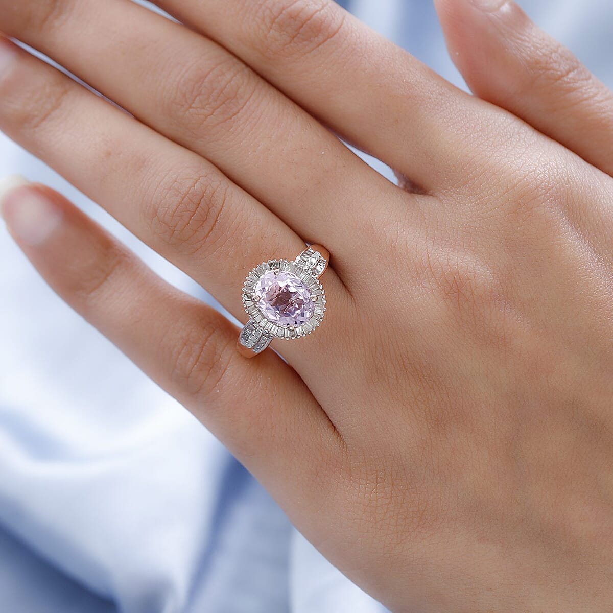 Premium Martha Rocha Kunzite and Diamond Halo Ring in Vermeil Rose Gold Over Sterling Silver 4.00 ctw image number 2