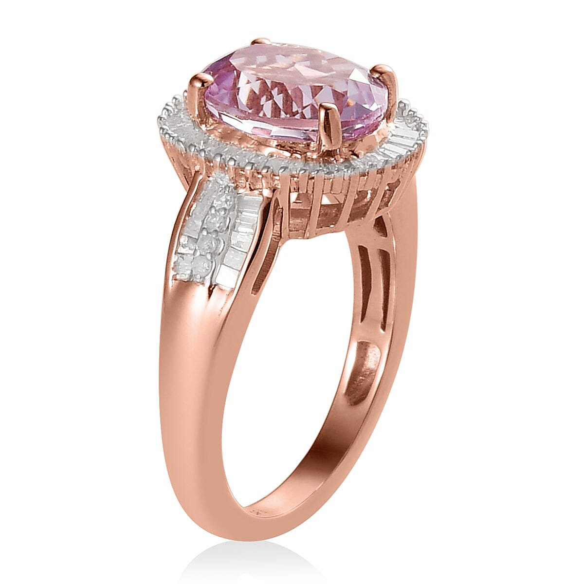 Premium Martha Rocha Kunzite and Diamond Halo Ring in Vermeil Rose Gold Over Sterling Silver 4.00 ctw image number 3