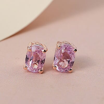 Premium Martha Rocha Kunzite Stud Earrings in Vermeil Rose Gold Over Sterling Silver 2.35 ctw