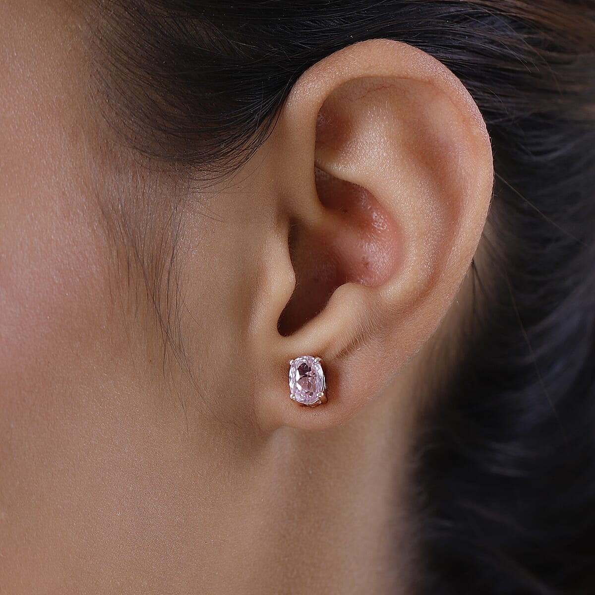 Premium Martha Rocha Kunzite Stud Earrings in Vermeil Rose Gold Over Sterling Silver 2.35 ctw image number 2