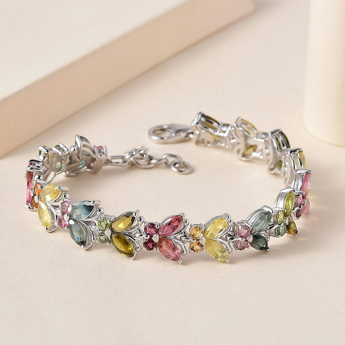 GP Italian Garden Collection Multi-Tourmaline Butterfly Bracelet in Platinum Over Sterling Silver (6.50 In) 9.80 Grams 8.60 ctw image number 1