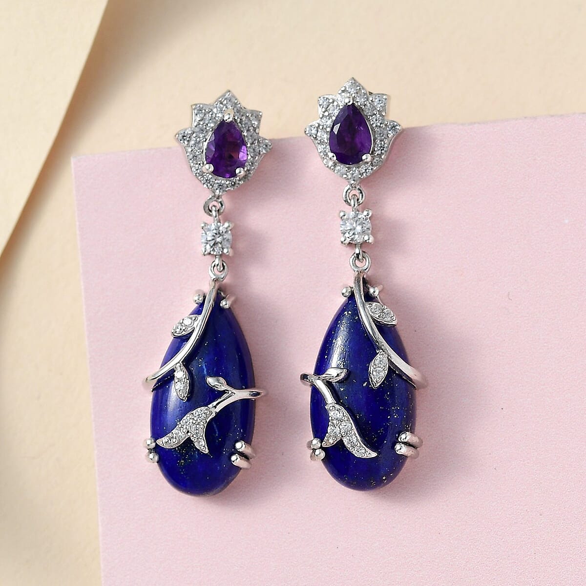 GP Italian Garden Collection Lapis Lazuli and Multi Gemstone Dangling Earrings in Platinum Over Sterling Silver 20.75 ctw image number 1
