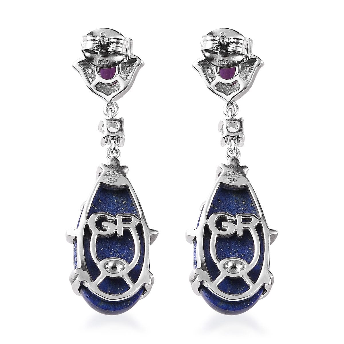 GP Italian Garden Collection Lapis Lazuli and Multi Gemstone Dangling Earrings in Platinum Over Sterling Silver 20.75 ctw image number 3