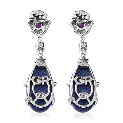 GP Italian Garden Collection Lapis Lazuli and Multi Gemstone Dangling Earrings in Platinum Over Sterling Silver 20.75 ctw
