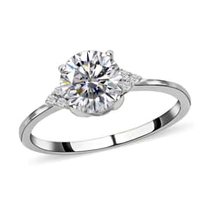 100 Facets Moissanite Ring in Platinum Over Sterling Silver, Engagement Ring For Women (Size 10.0) 1.85 ctw