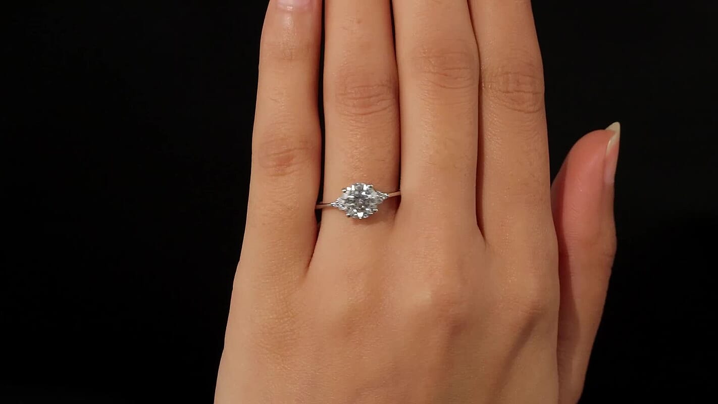 D'Joy 100 Facets Moissanite (Rnd 8 mm) Ring in Rhodium Over Sterling Silver (Size 10.0) 1.85 ctw