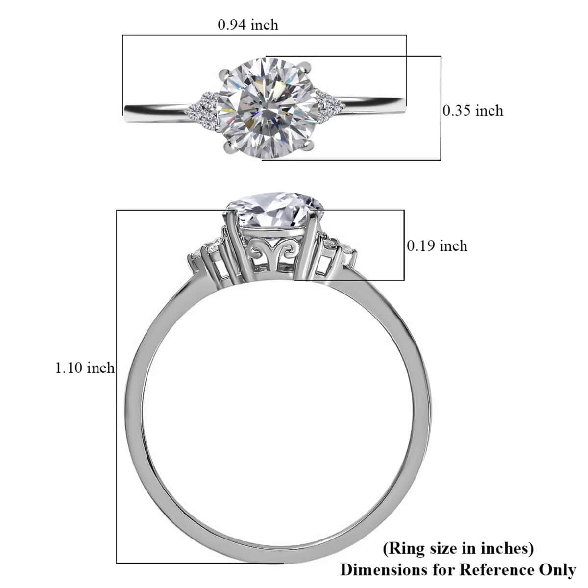 100 Facets Moissanite 1.85 ctw Ring in Platinum Over Sterling Silver, Engagement Ring For Women (Size 11.0) image number 6