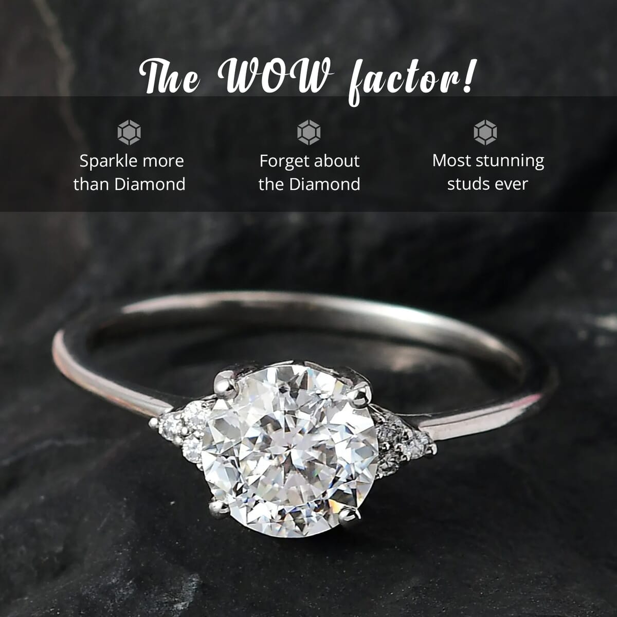 100 Facets Moissanite 1.85 ctw Ring in Rhodium Over Sterling Silver, Engagement Ring For Women (Size 5.0) image number 1