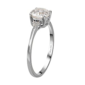 D'Joy 100 Facets Moissanite 1.85 ctw Ring in Rhodium Over Sterling Silver, Engagement Ring For Women (Size 5.0)