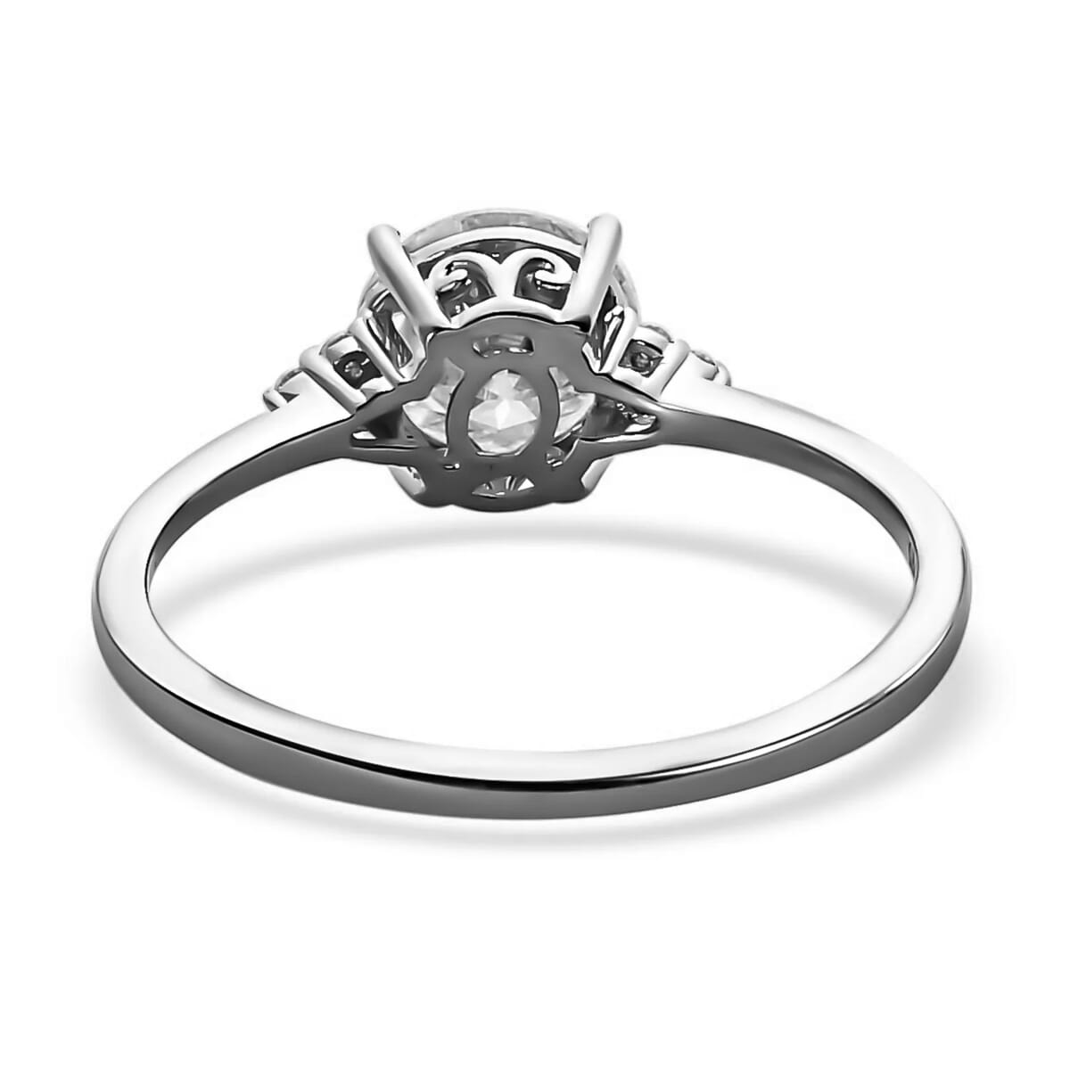 100 Facets Moissanite 1.85 ctw Ring in Rhodium Over Sterling Silver, Engagement Ring For Women (Size 5.0) image number 4