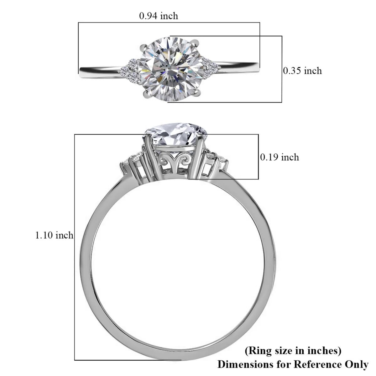 100 Facets Moissanite 1.85 ctw Ring in Rhodium Over Sterling Silver, Engagement Ring For Women (Size 5.0) image number 6